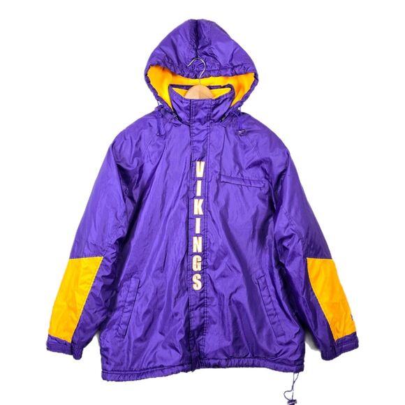 Vintage Minnesota Vikings NFL G-iii Jacket Men's Large Purple Hooded Insulated - Picture 1 of 16